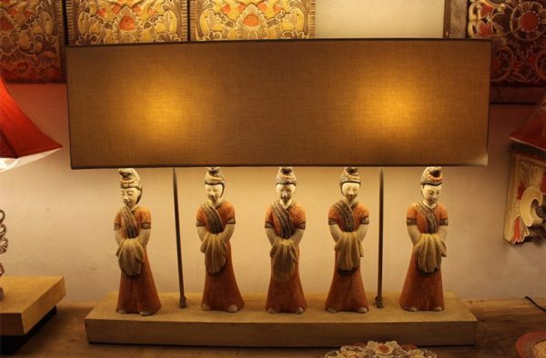 Expressionsmetis Lighting Carved Wood Table Lamp Burmese Ladies