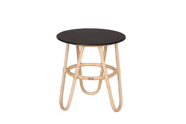 Expressionsmetis Furniture Round Natural Rattan Black Top Side Table