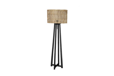 Expressionsmetis Home Decor Furniture Black Wooden Floor Lamp Stand Natural Rattan Shade