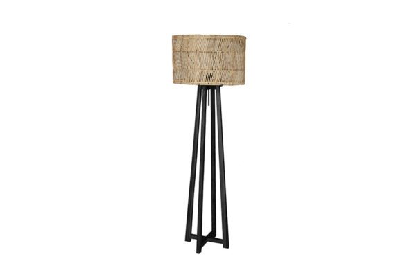 Expressionsmetis Home Decor Furniture Black Wooden Floor Lamp Stand Natural Rattan Shade