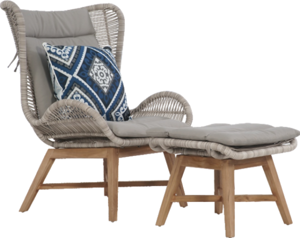 Expressionsmetis Home Decor Furniture Indoor Outdoor Synthetic Relax Lounge Chair Lounger Wooden Teak Legs Foot Stool Taupe