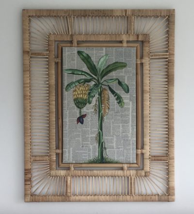 Expressionsmetis Home Decor Wall Art Natural Rattan Frame Vintage Botanical Banana Tree Original Painting Tropical Living