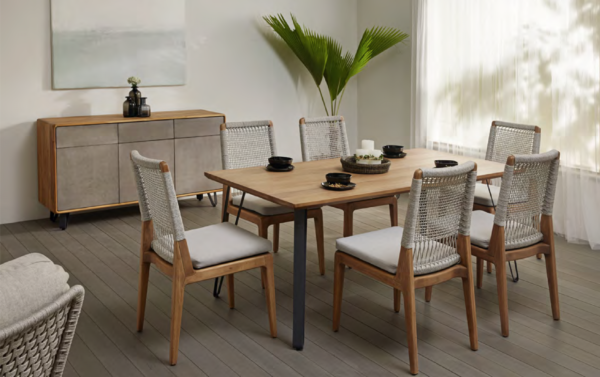 Expressionsmetis Indoor Dining Set Wooden Rectangle Table Woven Rope Chair