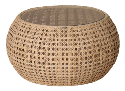 Expressionsmetis Indoor0furniture Round Chicken Eye Weave Natural Rattan Coffee Table Mata Ayam Glass Top