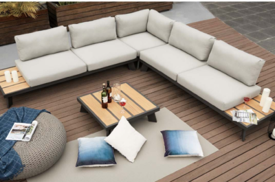 Expressionsmetis Outdoor Metal Teak Living Area Lounge Furniture Sofa Set