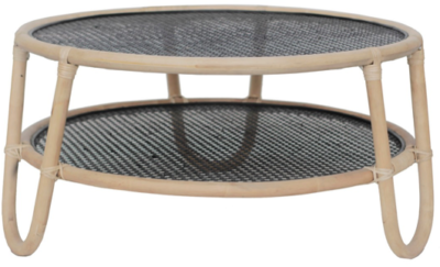 Expressionsmetis Round Coffee Table Furniture Natural Rattan Frame Cane Woven Top Black Chicken Eye