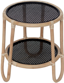 Expressionsmetis Side Tables Round Double Stack Natural Rattan Frame Woven Cane Black Top Chicken Eye