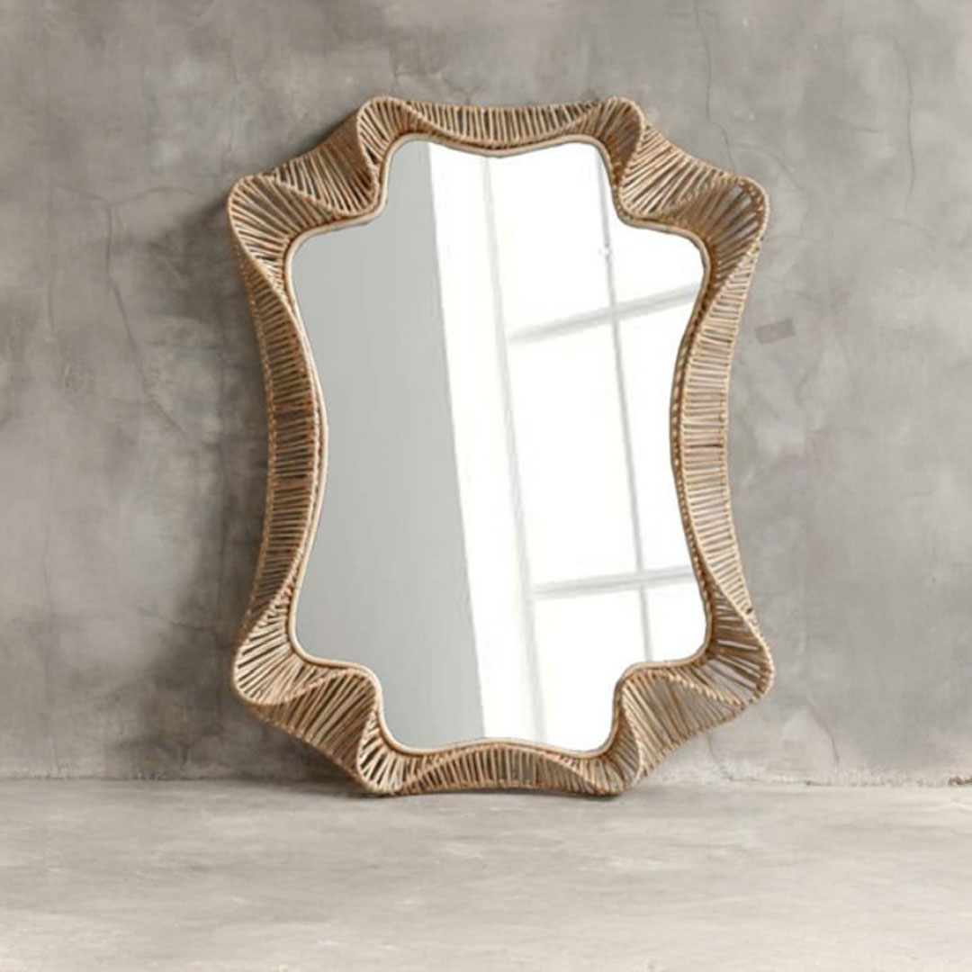 Bali style rattan mirror with handcrafted frame, available in Mauritius